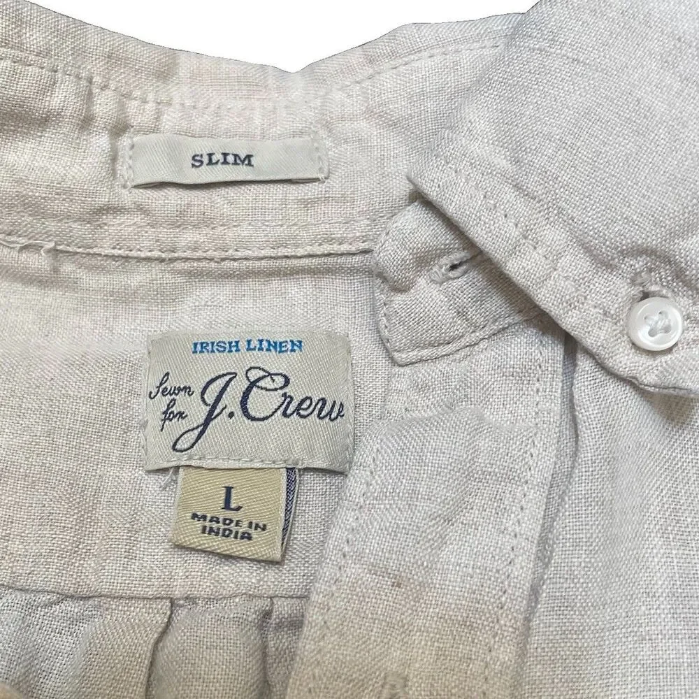 J.Crew Slim Baird McNutt Irish Linen Shirt Large Beige Coastal Old Money Classic